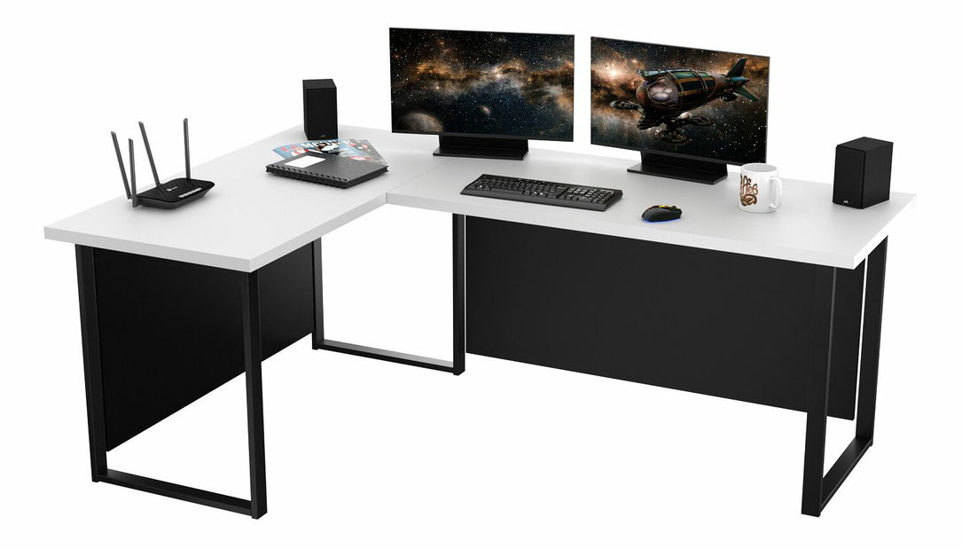 Rohový pc stôl Vintid (biela + čierna) *výpredaj