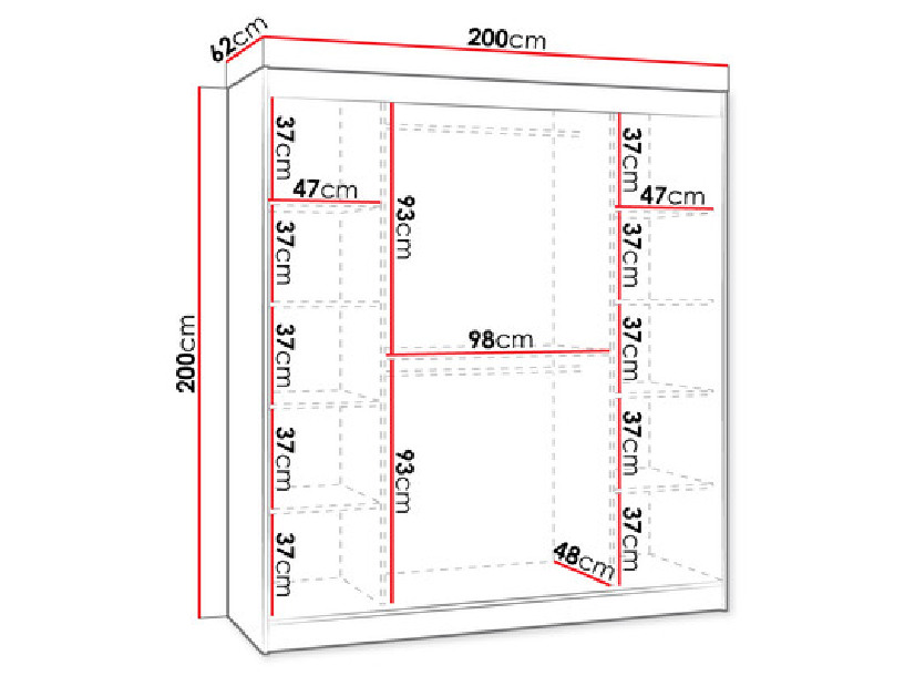 Skriňa s posuvnými dverami Bran 200cm (dub artisan + čierny mat + dub artisan) (áno)