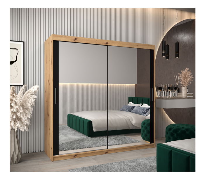 Ormar za garderobu 200 cm Toki 3 (hrast artisan + crna mat)