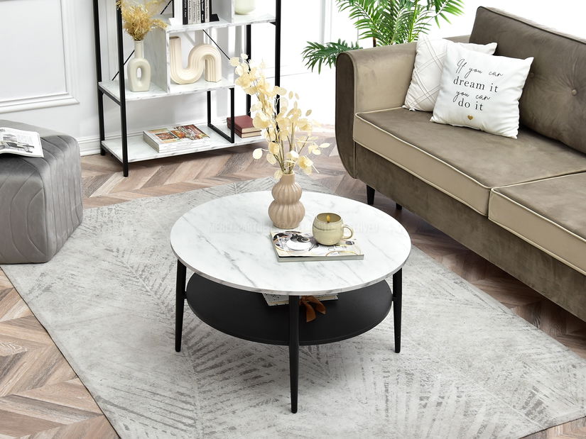 Stolić za kavu Randolf Xl (bijeli mramor + crna)