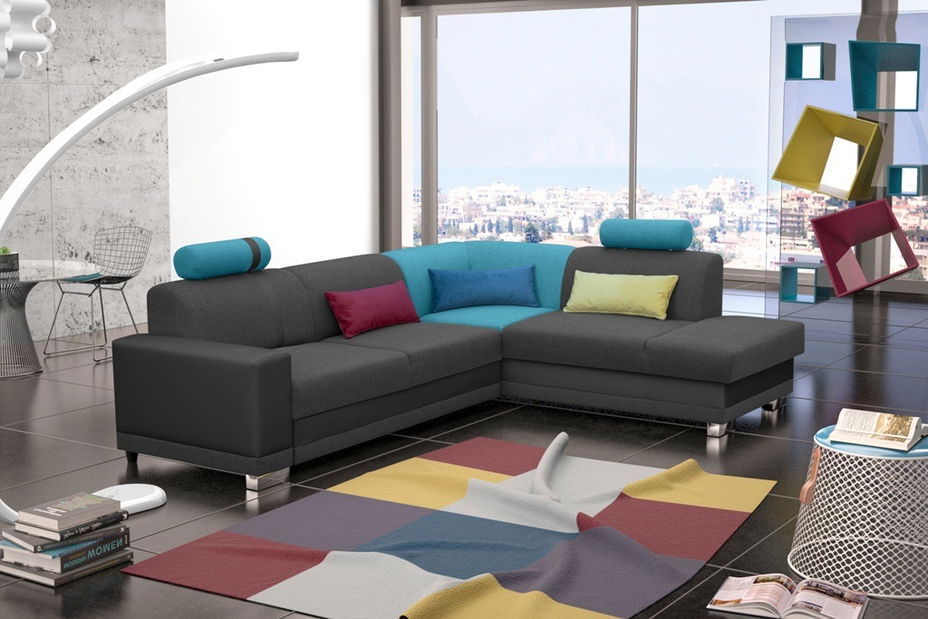 Rohová sedačka Veta (čierna + modrá + čierna) (P)