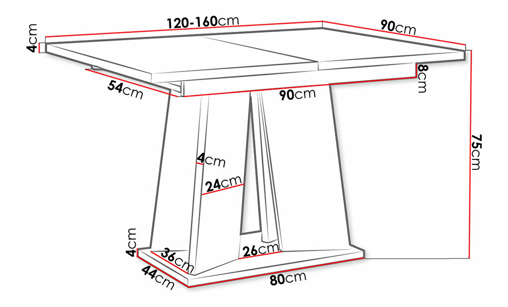 Rozkladací jedálenský stôl 120 cm Jeremias (lesk čierny + betón) (pre 4-6 osôb)