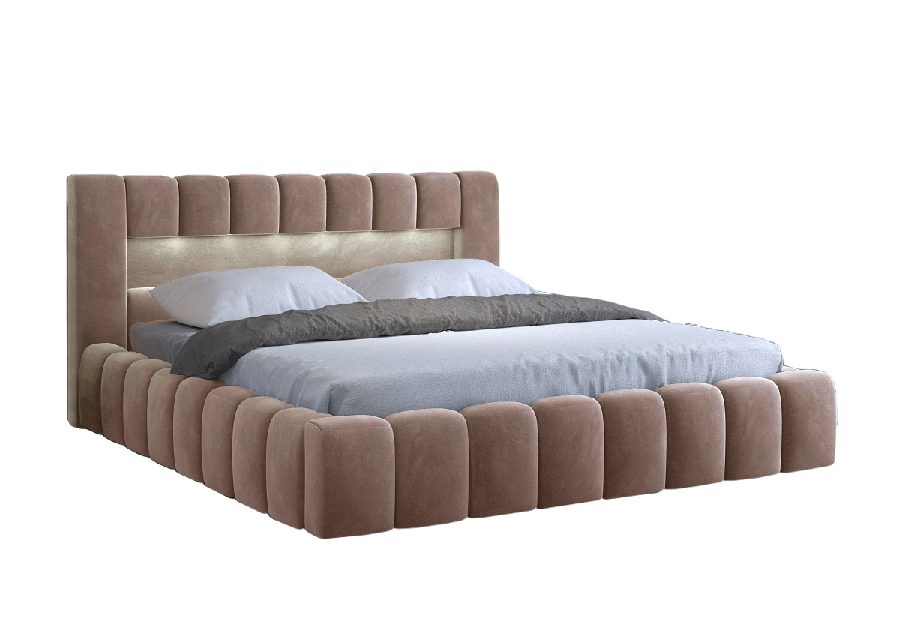 Manželská posteľ 140 cm Luxa (svetlohnedá) (s roštom, úl. priestorom a LED)
