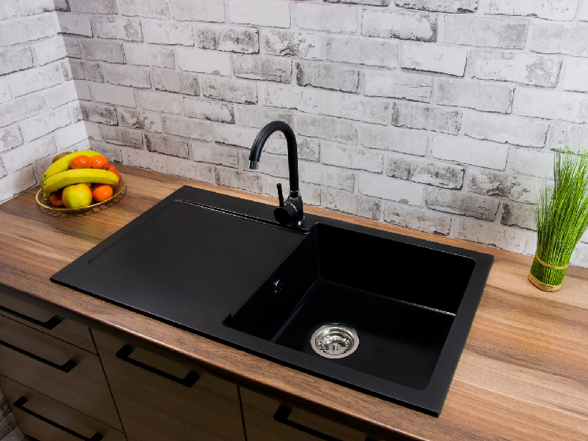 Chiuvetă de bucătărie Adaxa (negru) (cu 3 orificii pentru robinet) (S)