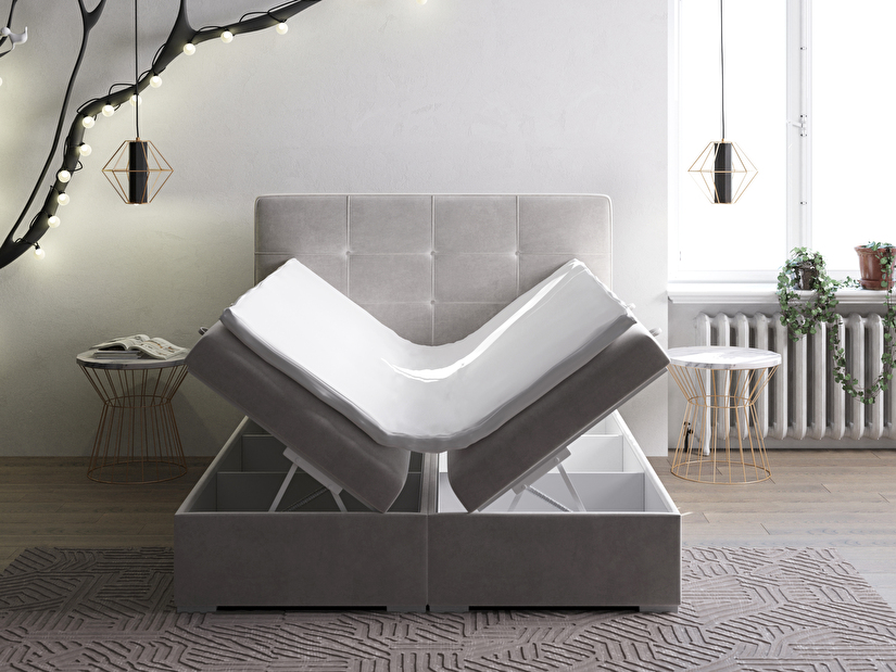 Manželská posteľ Boxspring 160 cm Loty (svetlosivá) (s úložným priestorom)