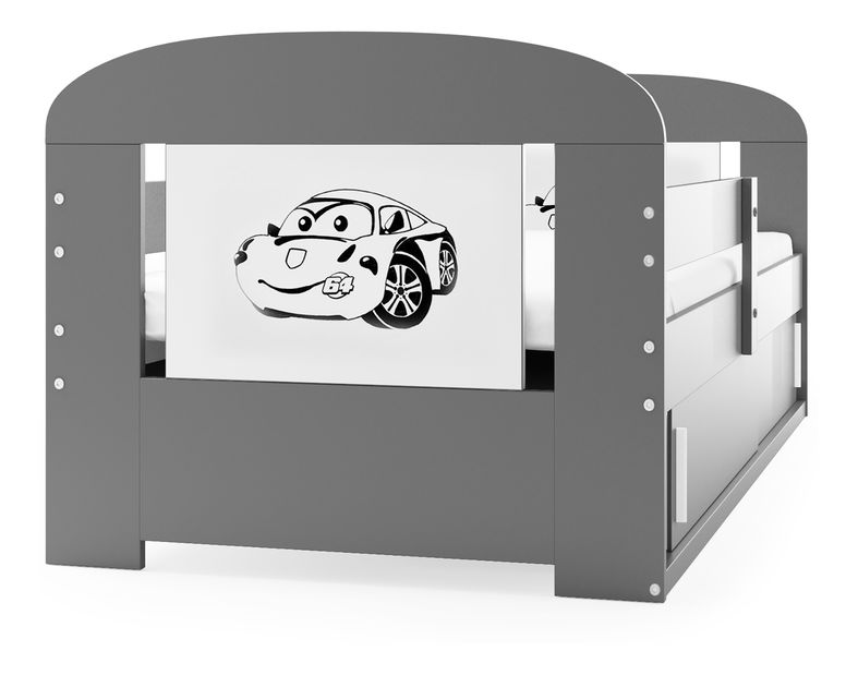 Gyerekágy 80 cm Fimmo (grafit + auto) (ágyráccsal, matraccal és tárolóhellyel)