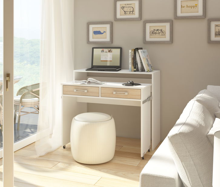 Masă PC Zoom Alb + stejar sonoma deschis