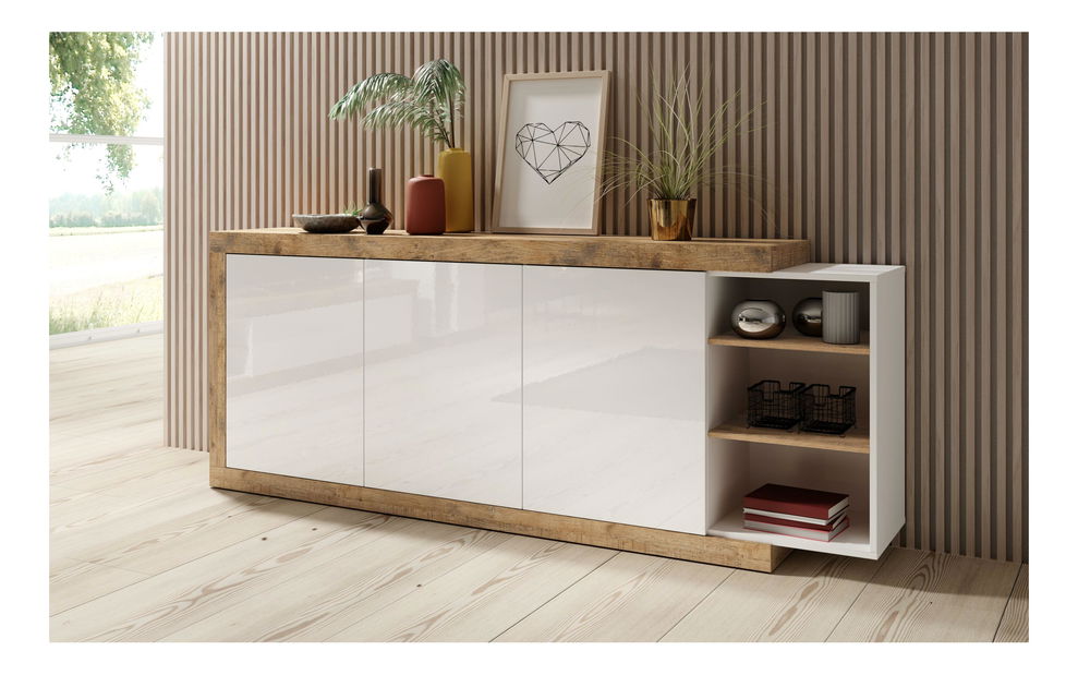 Komód Sophia Typ 43 (samdal tölgy + fehér + fényes fehér)