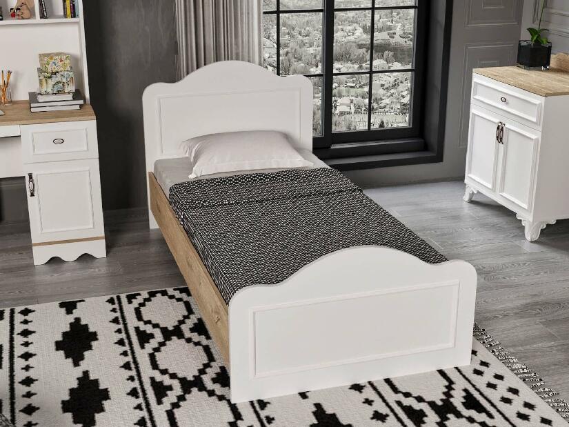 Egyszemélyes ágy 90 cm Lalipe (tölgy + fehér) (ágyráccsal)
