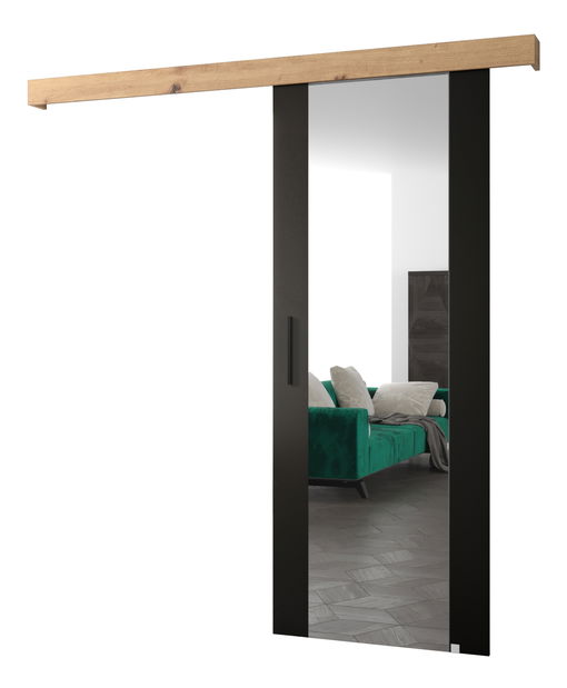 Klizna vrata 90 cm Sharlene II (crna mat + hrast artisan + crna) (s ogledalom)