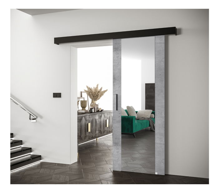 Klizna vrata 90 cm Sharlene II (beton + crna mat + crna) (s ogledalom)