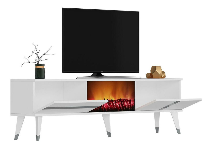 TV stolić/ormarić s kaminom Vekika 3 (bijela + srebrna)