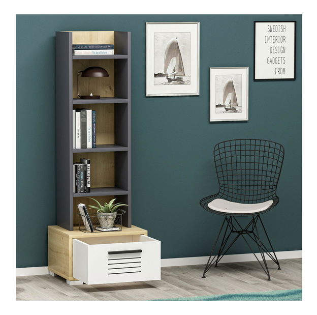 Regál Nanide (dub zafírový + biela + antracit) 