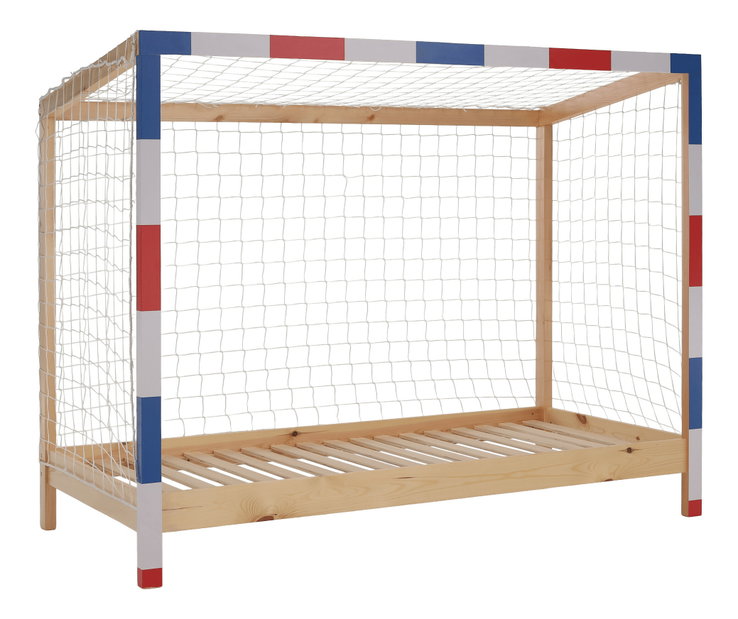 Pat pentru copii 90 cm Facilmente (natural + albastru + roșu) (cu somieră)