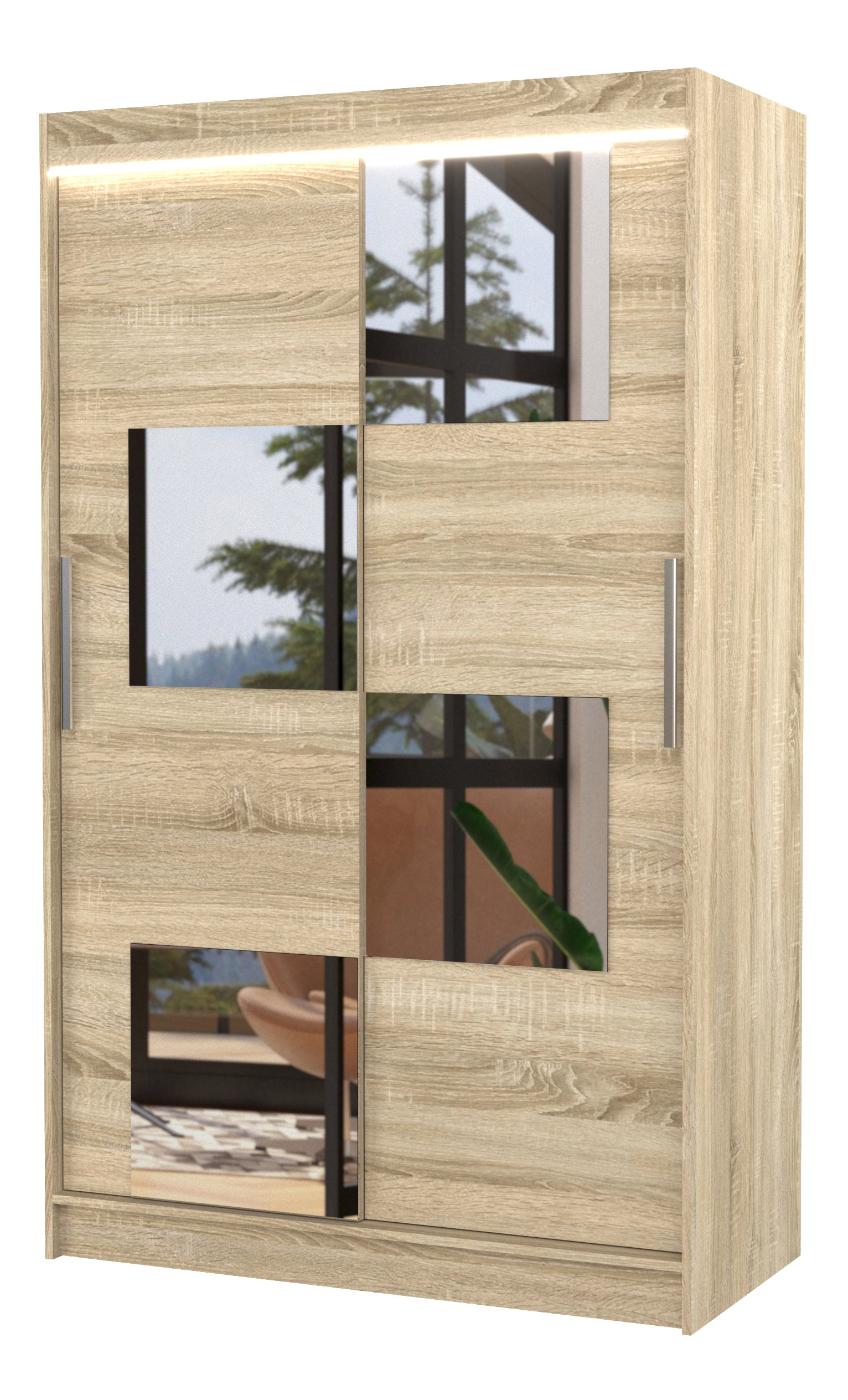 Šatníková skriňa Lagneo (dub sonoma) (s led osvetlením) (so zrkadlom)