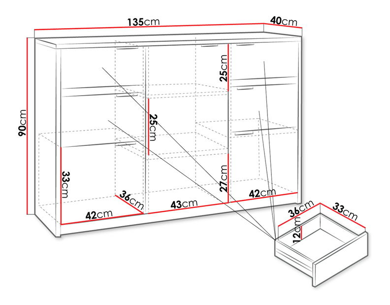 Komoda Vordeko VD2 (dub monastery + čierny lesk)
