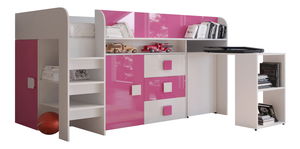 Pat multifuncțional 90 cm Toreno 1 (Alb + alb lucios + roz lucios)