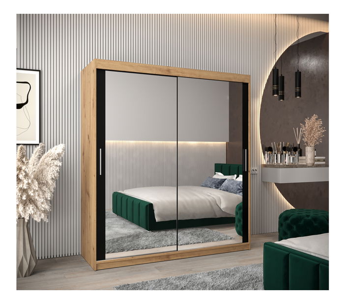 Dulap de haine 180 cm Toki 3 (stejar artisan + negru mat)