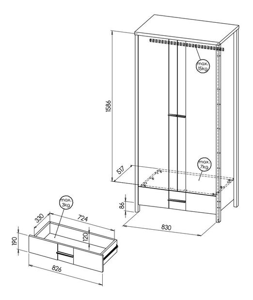 Ruhásszekrény Latrice (szürke)