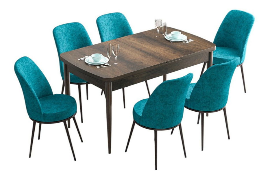Set dining Hana (marmură neagră + turcoaz) (pentru 6 persoane)