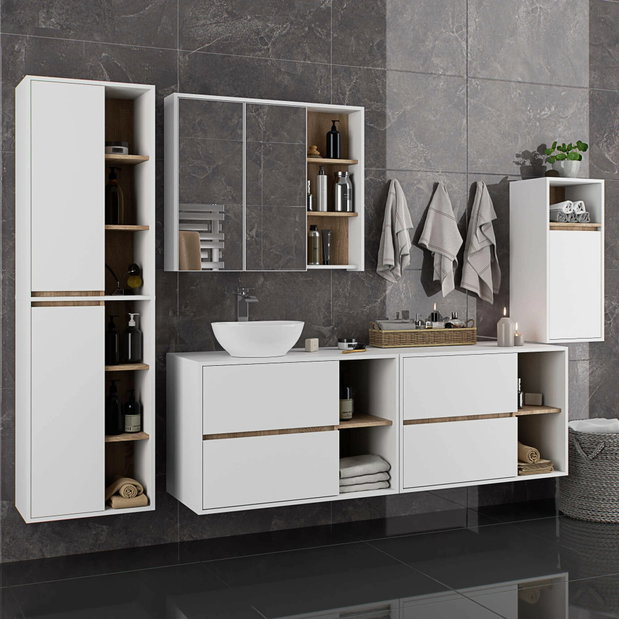 Kúpelňová skrinka Vambos W90UM 2SZ 2P (biela + dub sonoma)