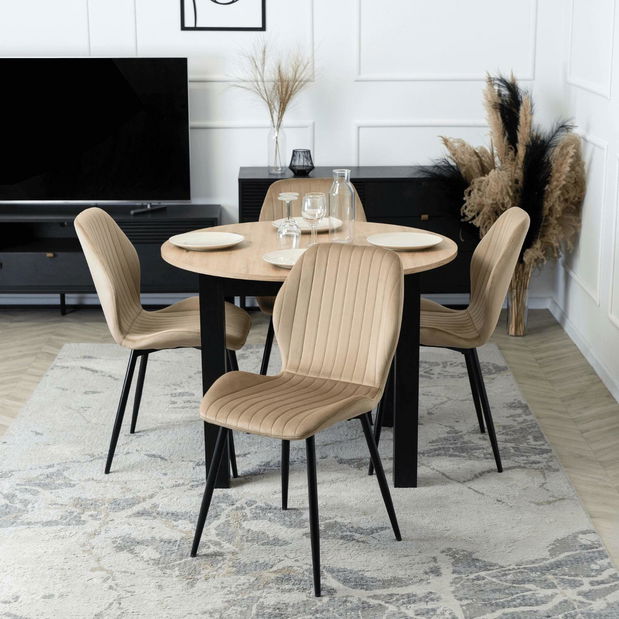 Blagovaonski set Hungaro (hrast artisan + crna + bež) (za 4 osobe)