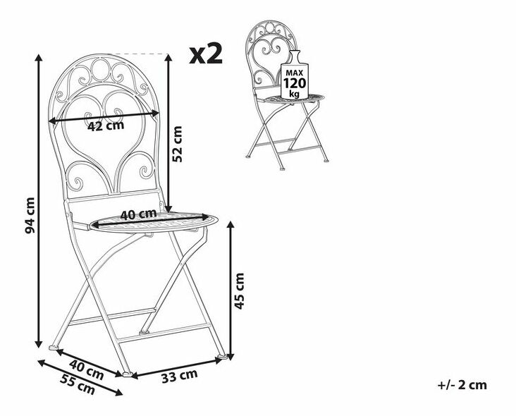 Set 2 ks. záhradných stoličiek ALBORA (ružová)
