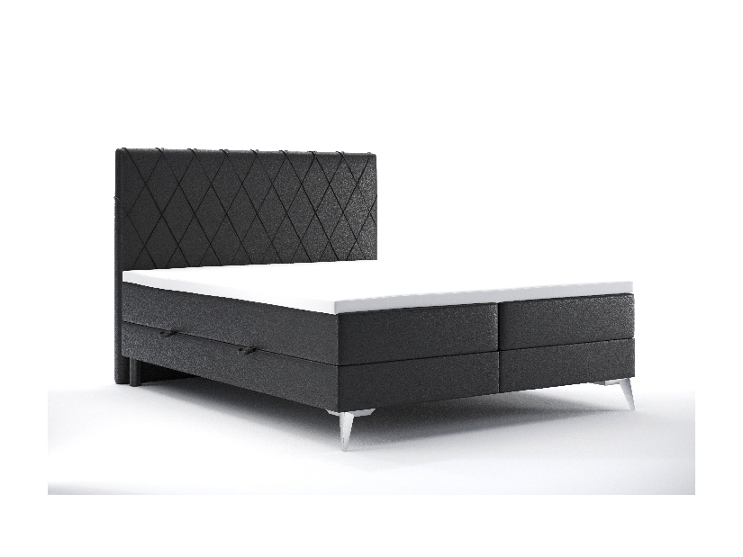 Franciaágy Boxspring 180 cm Miror (fekete öko-bőr) (tárolóhellyel)