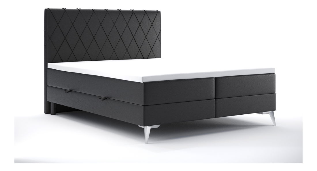Bračni krevet Boxspring 180 cm Miror (crna ekokoža) (s prostorom za odlaganje)