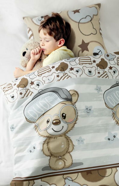 Posteľná bielizeň 100x135 cm Kido 12 (komplet s obliečkou na vankúš 40x50 cm) (biela)