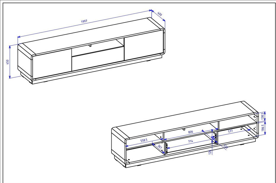 TV stolić Albert Tip 40 (hrast taurus + crna mat)