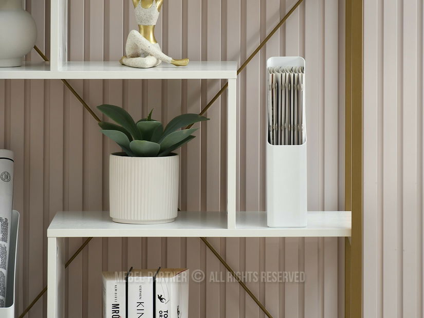 Regál Harp B (biele drevo + zlatá)