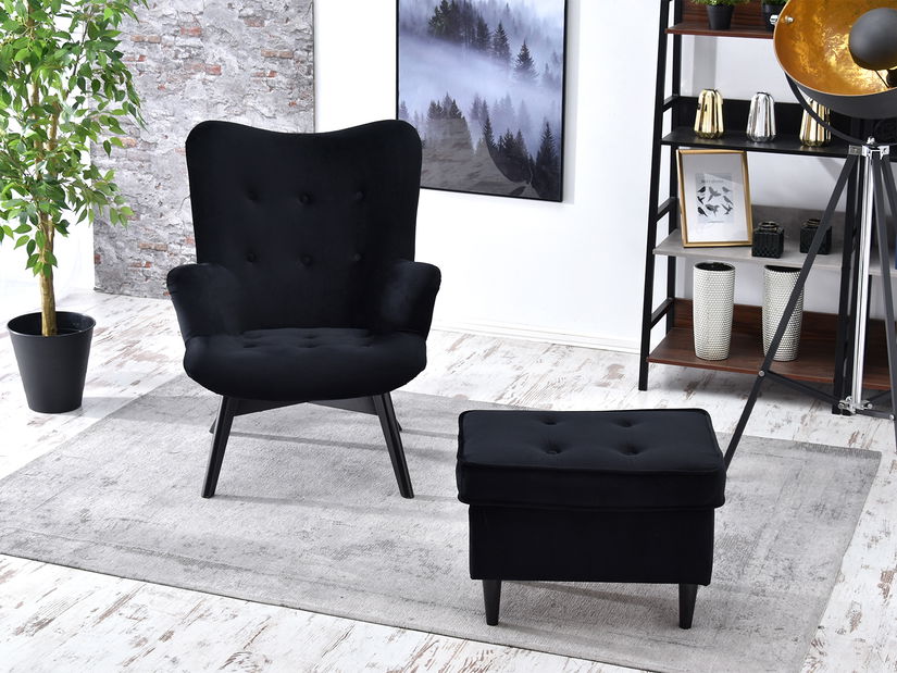 Relaxačné kreslo Florentino (čierny zamat + čierna)