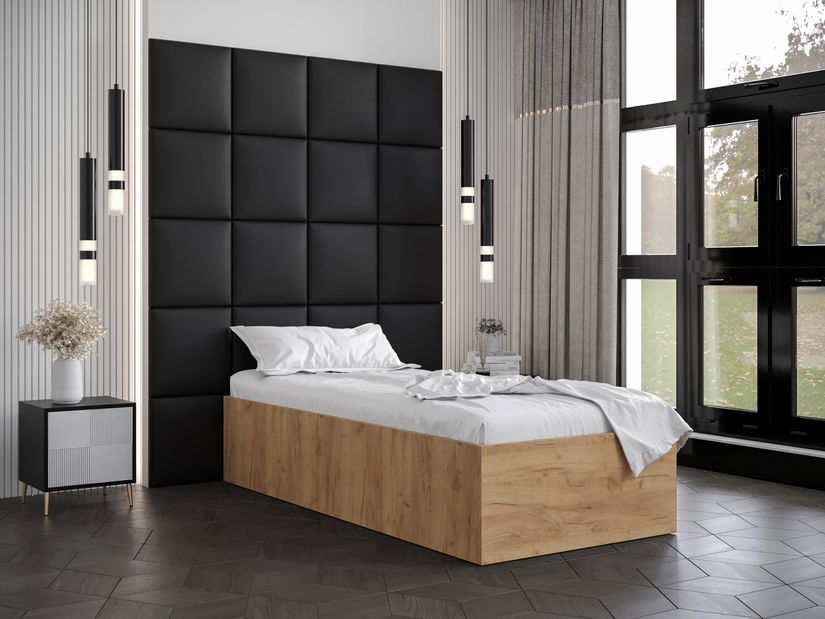 Egyszemélyes ágy kárpitozott fejtámlával 90 cm Brittany 3 (arany craft tölgy + fekete) (ágyráccsal)