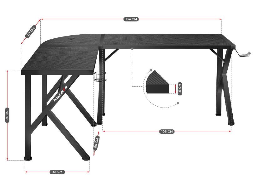 Kutni PC stolić Hyperion 6.3 (crna)