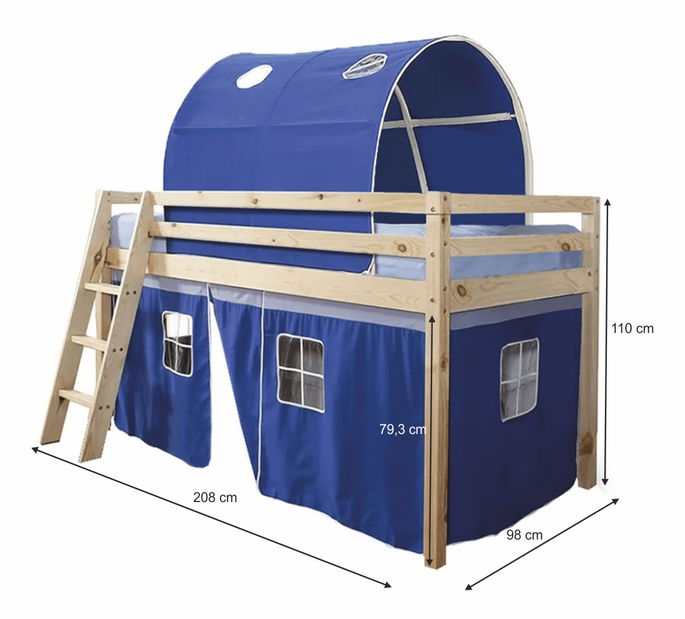 Emeletes ágy 90 cm Indigo (kék) (ágyráccsal)