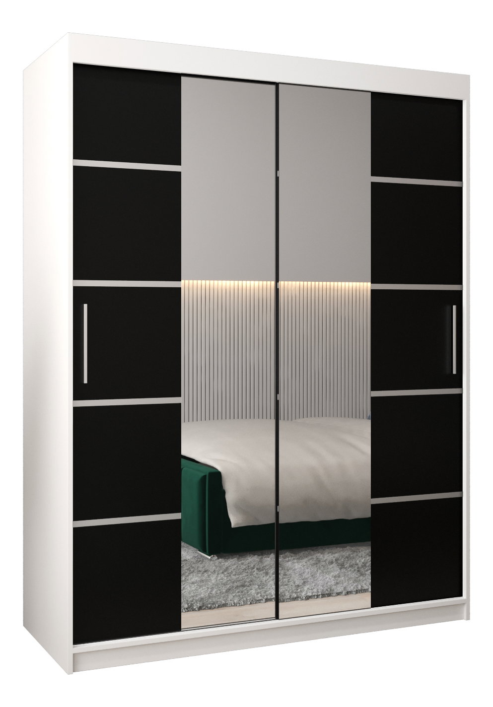 Šatníková skriňa 150 cm Verika 4 150 (biela + čierna)