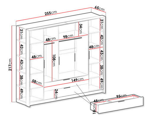 Ormar za garderobu Sorento 255 (hrast wotan + bijela)