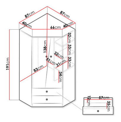 Dulap de haine Seraphina WK2 (stejar artisan + alb + gri)