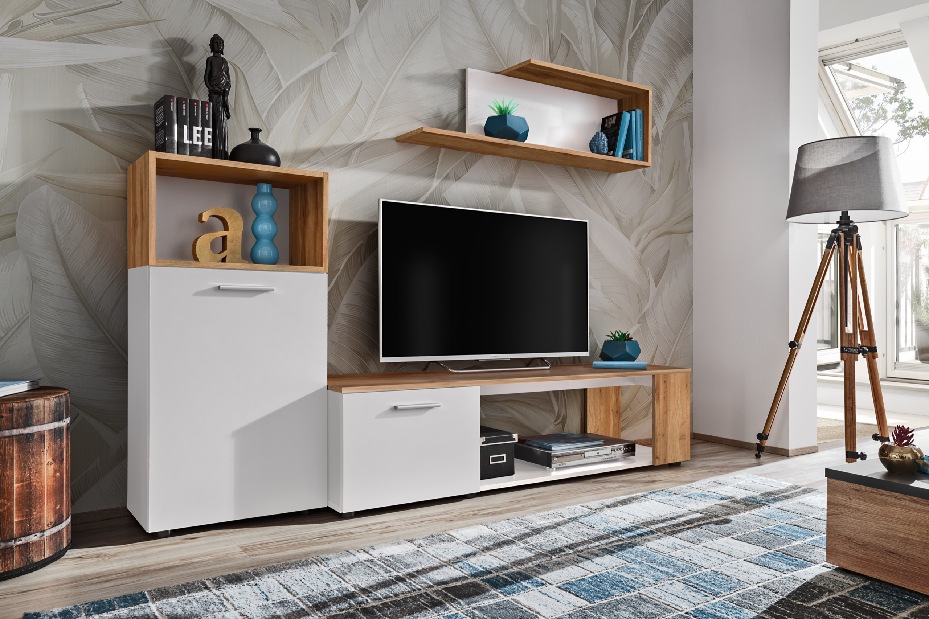 Mobilier living Malman I (alb mat + stejar wotan)