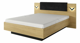 Pat matrimonial 160 cm Versaccio (cu sp. depozitare) (cu iluminat) (fără saltea și somieră) (Stejar scandi + Negru)