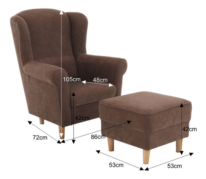 Fotelja s tabureom Aevo (smeđa) 