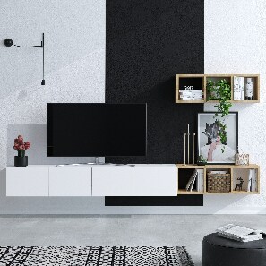 Mobilier living Pria (Alb + stejar)