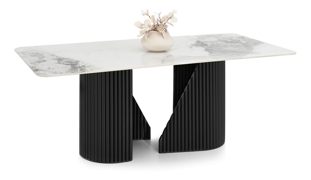 Masă sufragerie Acababa (marmură + negru)
