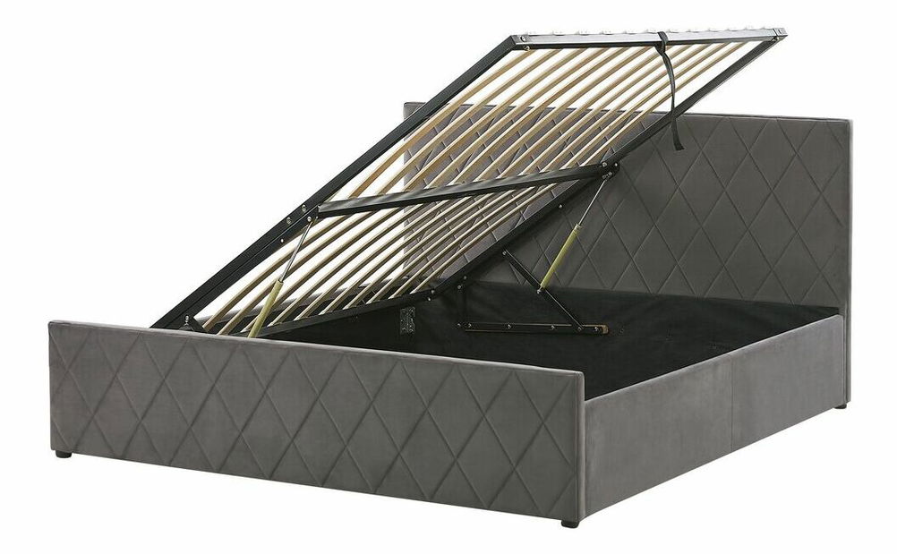 Pat matrimonial 180 cm ROFARIO (gri) (zamat) (cu somieră și sp. depozitare)