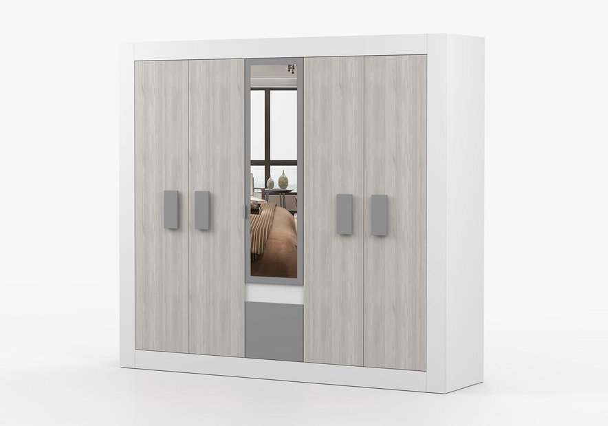 Ormar za garderobu Hyllo (bijela + kathult + grafit + ogledalo)