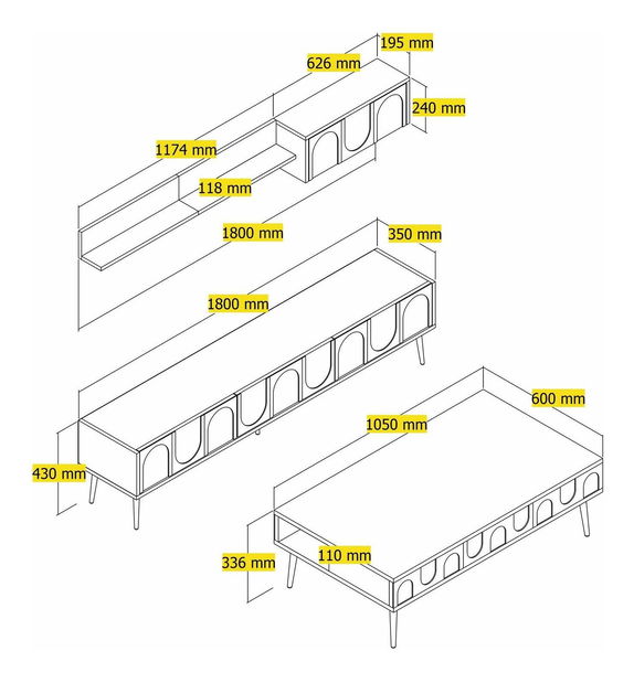 Set mobilier living Lyantela (Crem + Auriu)