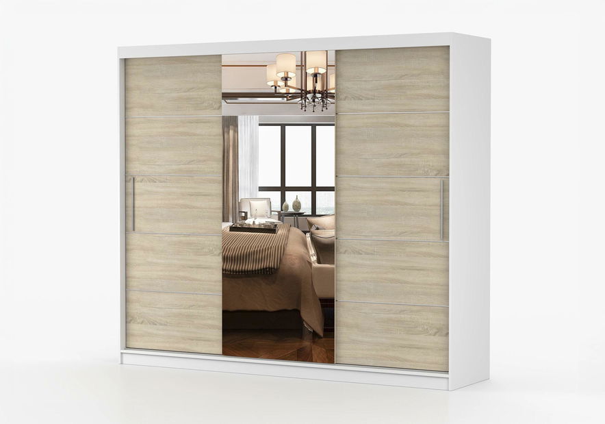 Ormar za garderobu Arrun (bijela + hrast sonoma + ogledalo)