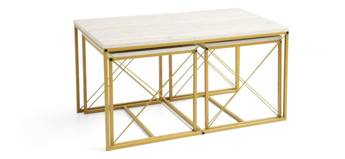 Set 3 mese de cafea Defenella (marmură + auriu) *resigilat