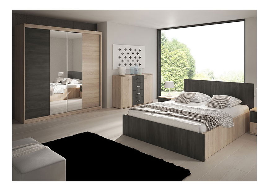 Šatníková skriňa Wisteria (dub sonoma + borovica čierna nórska + zrkadlo)